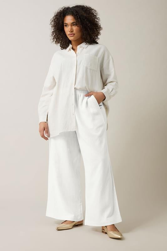 Evans EVANS Curve White Wide Leg Premium Linen Trousers
