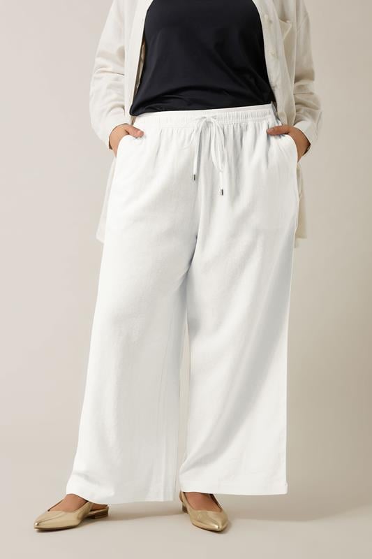 Evans EVANS Curve White Wide Leg Premium Linen Trousers
