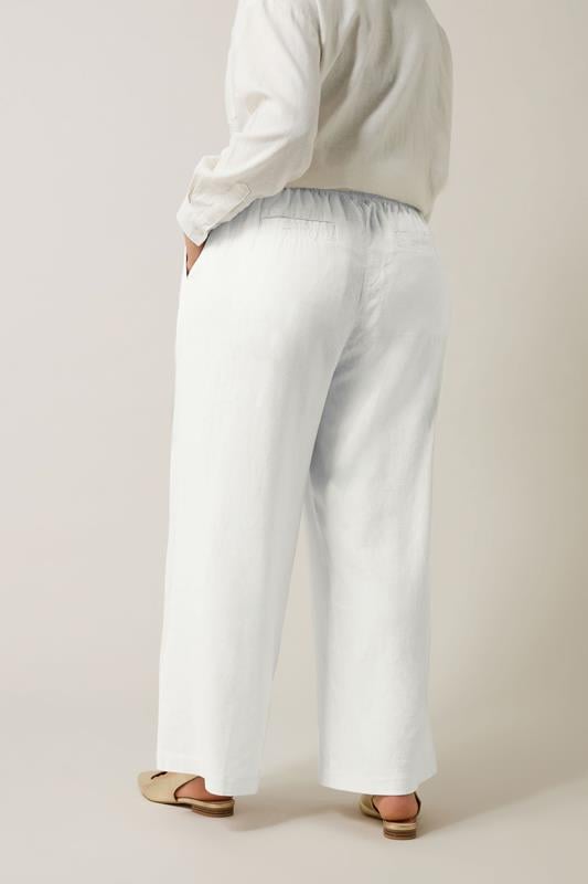 Evans EVANS Curve White Wide Leg Premium Linen Trousers
