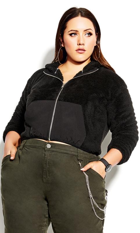 Evans Evans Black Crop Teddy Jacket