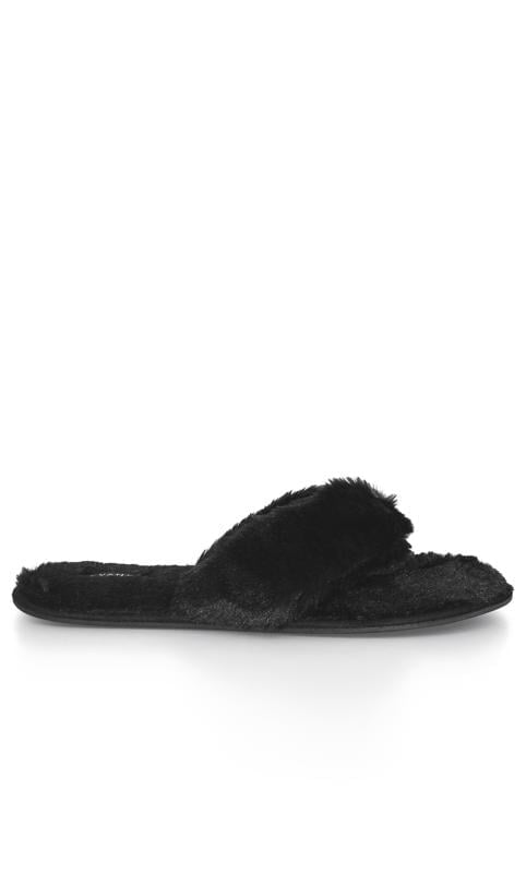 Evans Evans Black Faux Fur Flip Flop Slipper