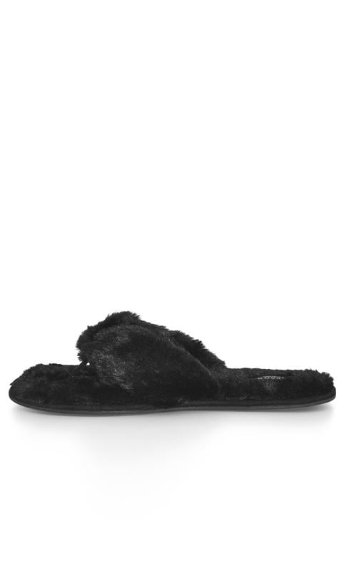 Evans Evans Black Faux Fur Flip Flop Slipper