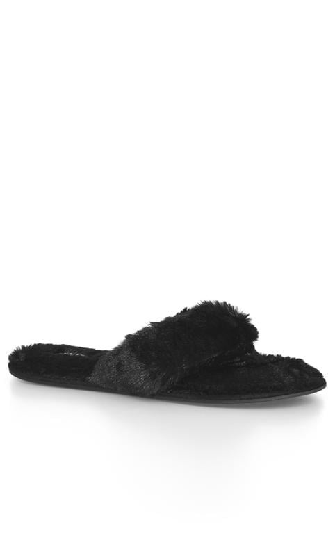 evans Evans Black Faux Fur Flip Flop Slipper