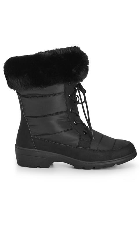 Evans Evans Black Faux Fur Trim Lace Up Snow Boots