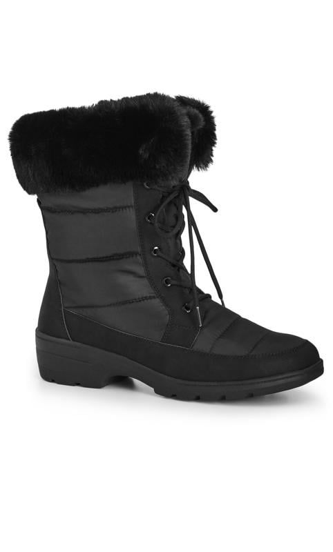 evans Evans Black Faux Fur Trim Lace Up Snow Boots