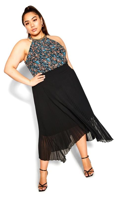 Evans Evans Black Pleated Chiffon Midi Skirt