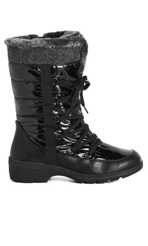 Evans Evans Black PU Faux Fur Lace Up Boots