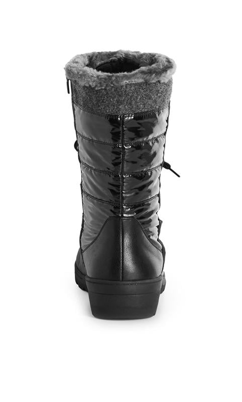 Evans Evans Black PU Faux Fur Lace Up Boots