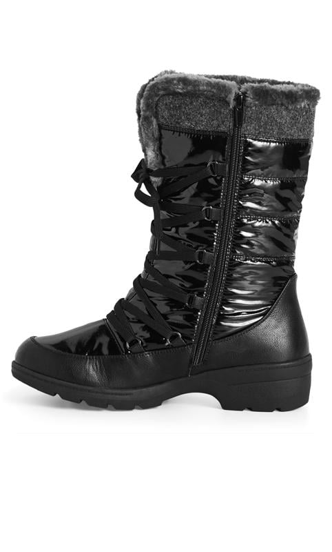 Evans Evans Black PU Faux Fur Lace Up Boots