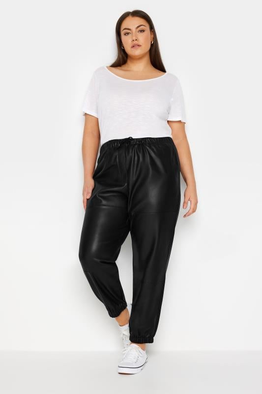 Evans Evans Black PU Tie Waist Jogger