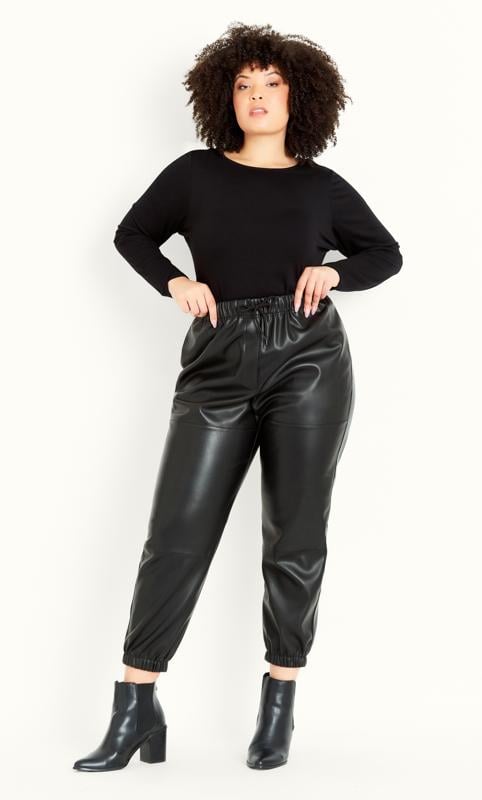 Evans Evans Black PU Tie Waist Jogger