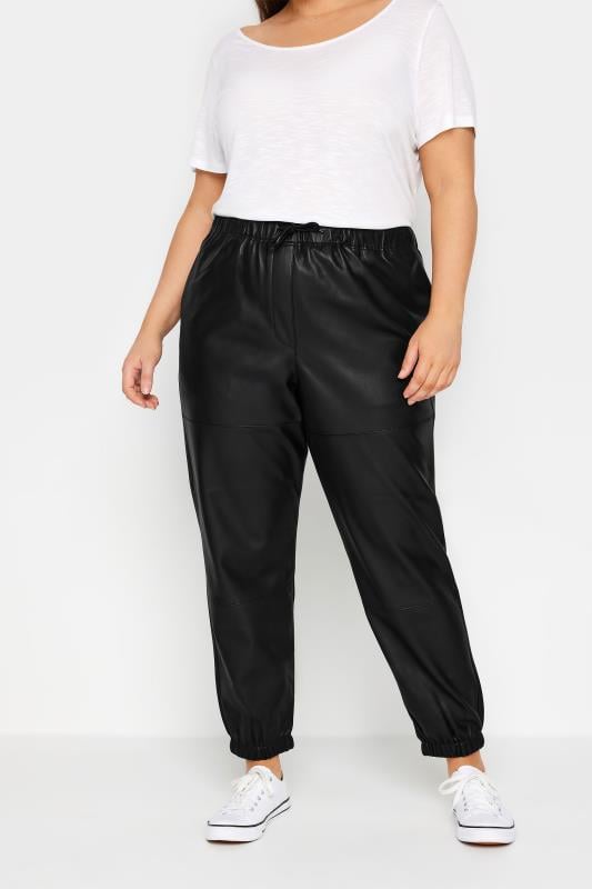 evans Evans Black PU Tie Waist Jogger