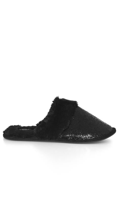 Evans Evans Black Sequin Mule Slippers