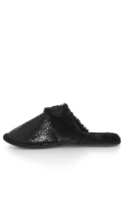 Evans Evans Black Sequin Mule Slippers