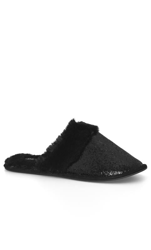 evans Evans Black Sequin Mule Slippers