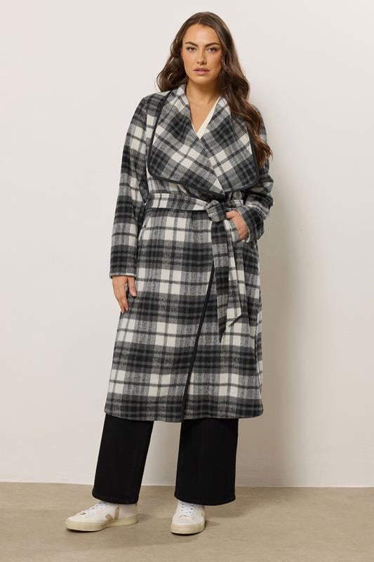 Evans EVANS Black & White Check Green Waterfall Coat