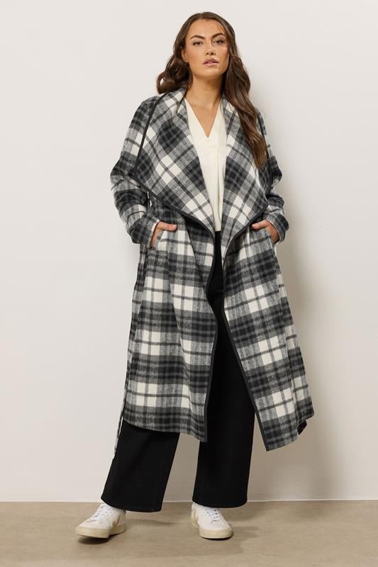 evans EVANS Black & White Check Green Waterfall Coat