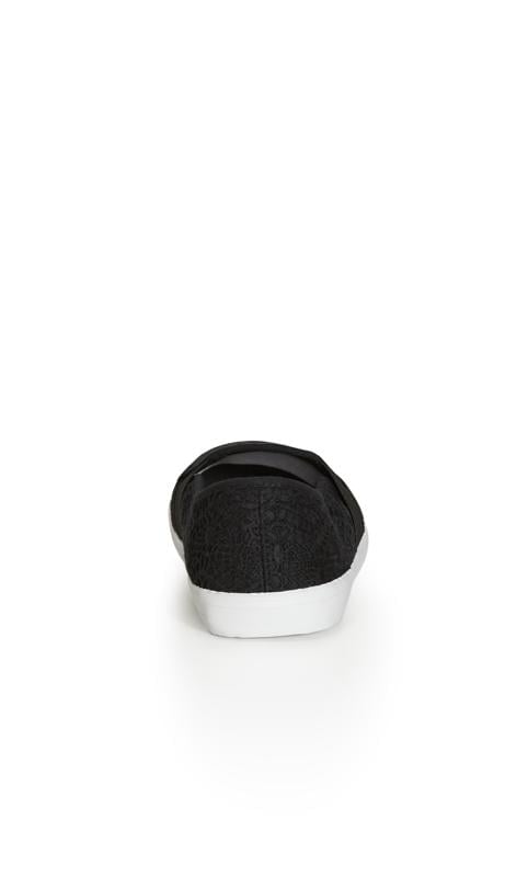 Evans Evans Black WIDE FIT Crochet Slip On