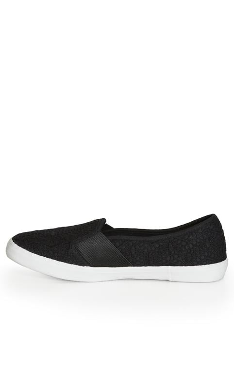 Evans Evans Black WIDE FIT Crochet Slip On
