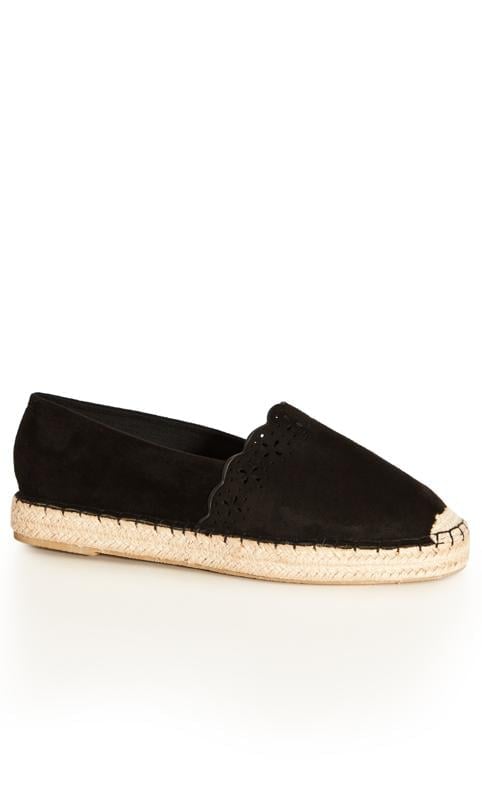 evans Evans Black WIDE FIT Laser Cut Espadrille