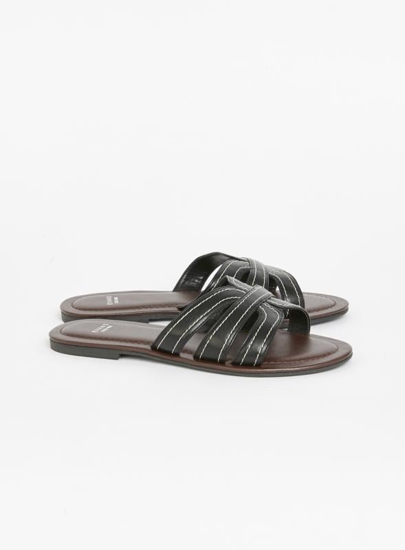 Evans Evans Black WIDE FIT Stitch Detail Slide