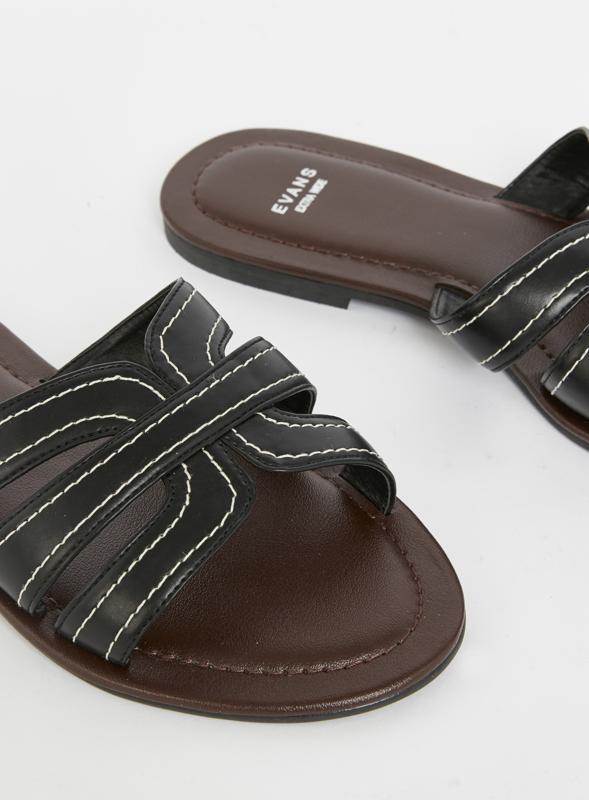 Evans Evans Black WIDE FIT Stitch Detail Slide