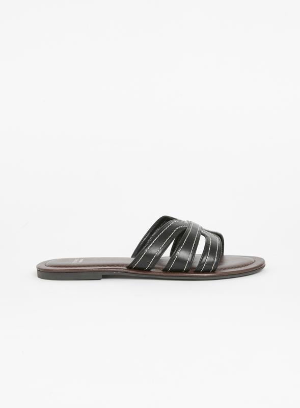 evans Evans Black WIDE FIT Stitch Detail Slide