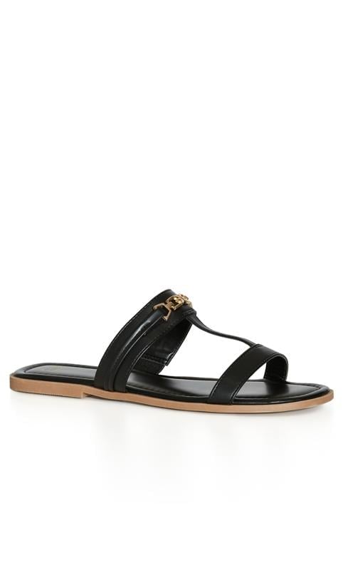 evans Evans Black WIDE FIT Strappy Chain Slide