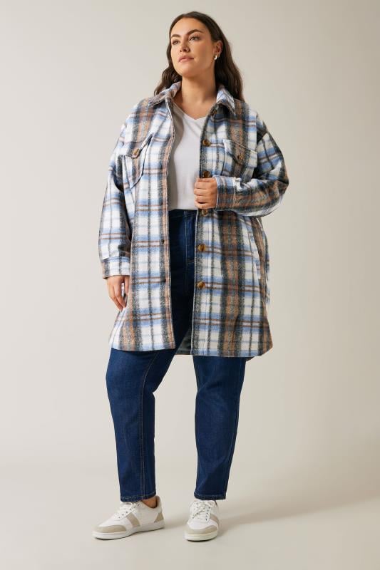 Evans Evans Blue & Brown Check Midi Shacket
