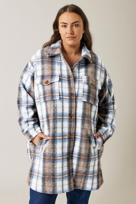 evans Evans Blue & Brown Check Midi Shacket