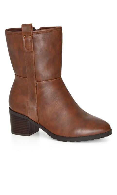 evans Evans Brown Faux Leather Heeled Calf Boots