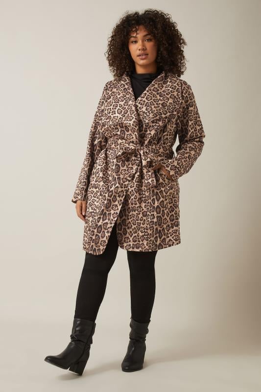 Evans Evans Brown Leopard Print Wrap Coat