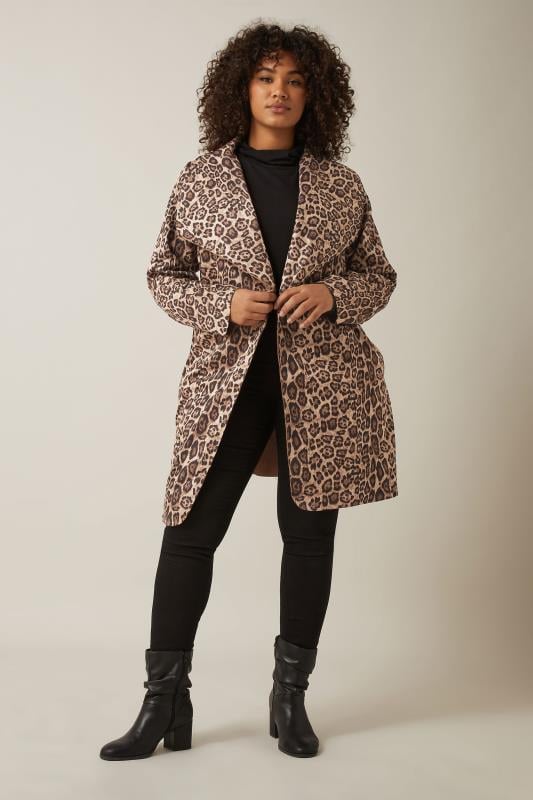 Evans Evans Brown Leopard Print Wrap Coat