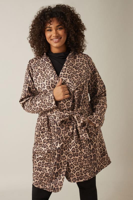 evans Evans Brown Leopard Print Wrap Coat