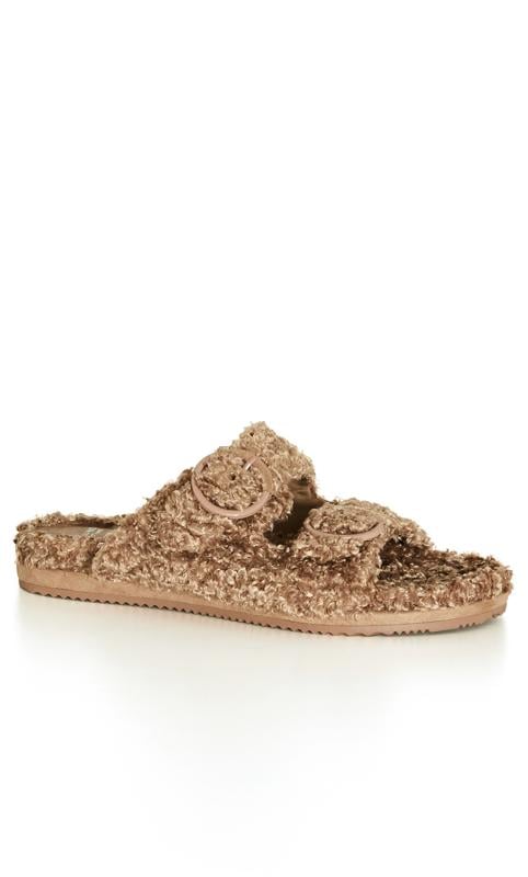 evans Evans Brown Teddy Buckle Slider Slipper