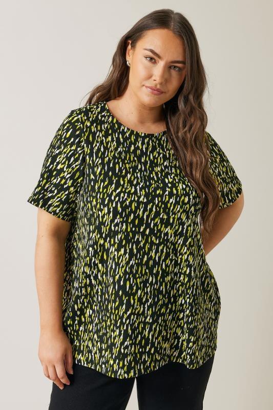 Evans EVANS Curve Black Abstract Print Crepe Top