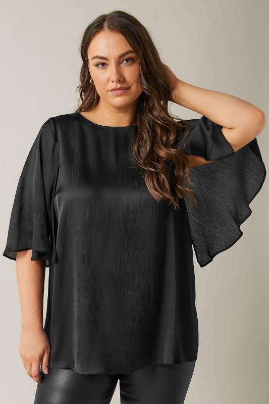evans EVANS Curve Black Angel Sleeve Blouse