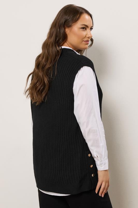 Evans EVANS Curve Black Button Detail Knitted Vest