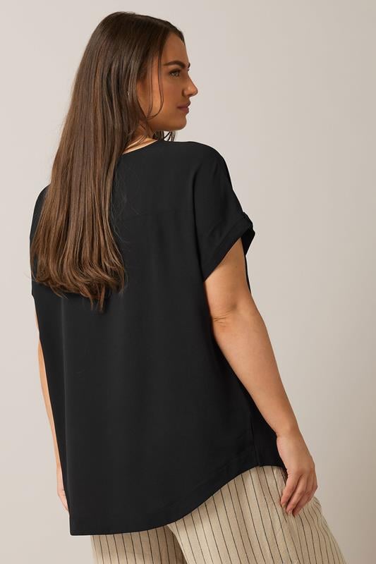 Evans EVANS Curve Black Button Sleeve Blouse