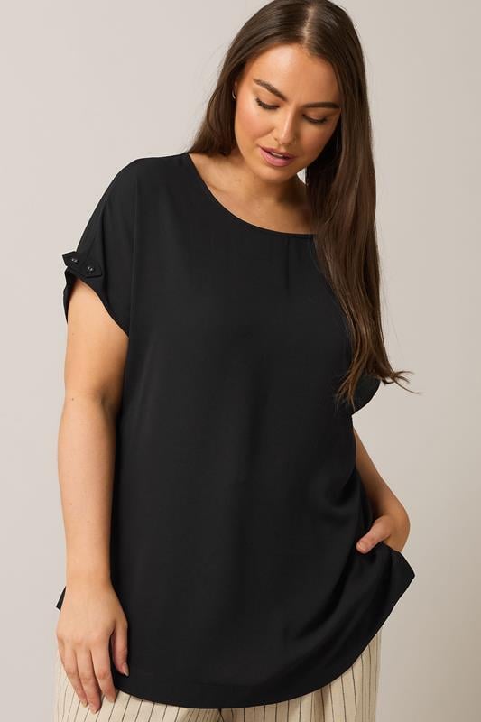 Evans EVANS Curve Black Button Sleeve Blouse