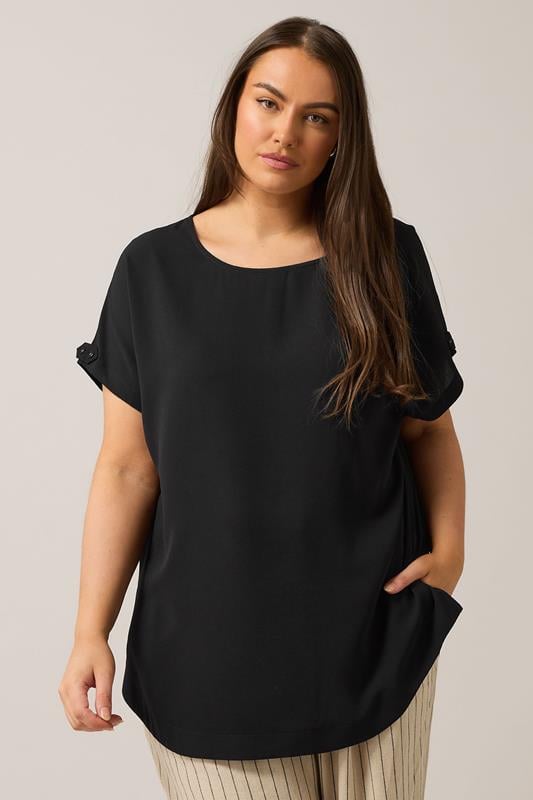 evans EVANS Curve Black Button Sleeve Blouse