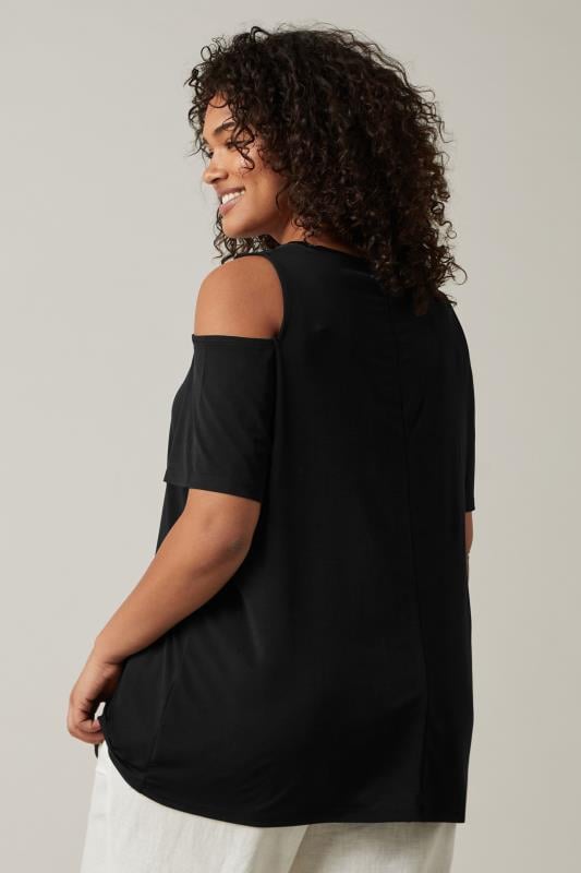 Evans EVANS Curve Black Cold Shoulder Top