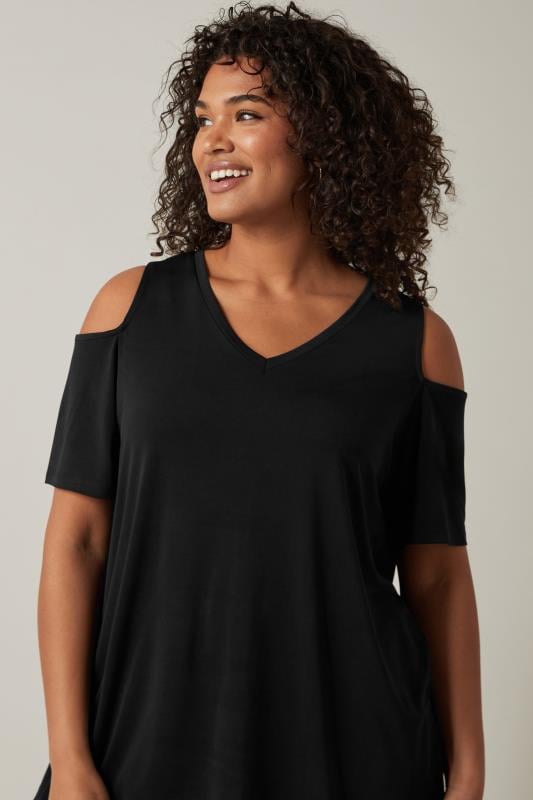 Evans EVANS Curve Black Cold Shoulder Top