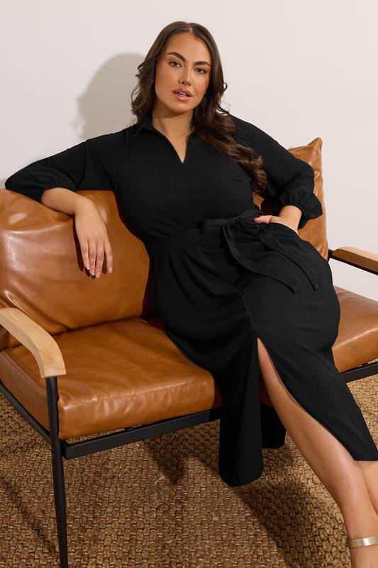 Evans EVANS Curve Black Crepe Belted Shirt Dress