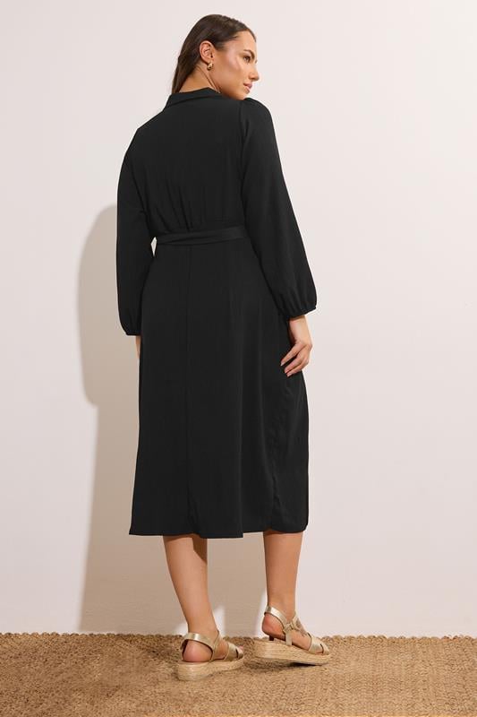 Evans EVANS Curve Black Crepe Belted Shirt Dress