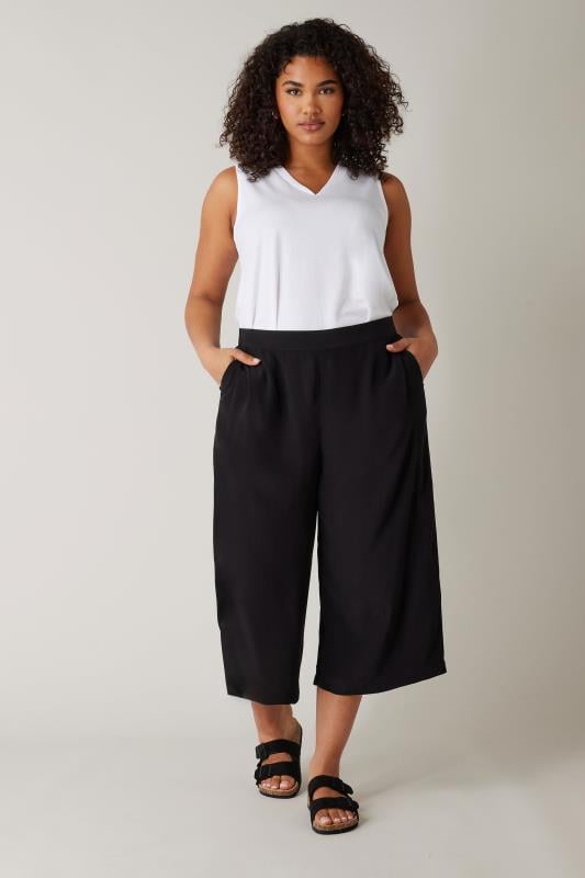 Evans EVANS Curve Black Crepe Wide Leg Trousers