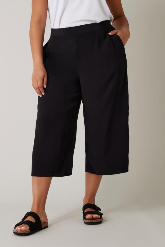 evans EVANS Curve Black Crepe Wide Leg Trousers