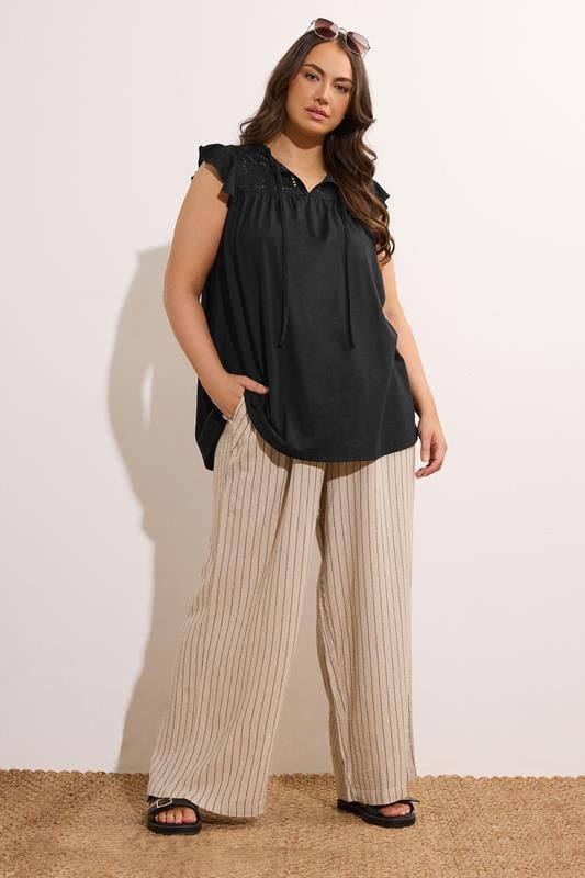Evans EVANS Curve Black Cutwork Tie Neck Blouse