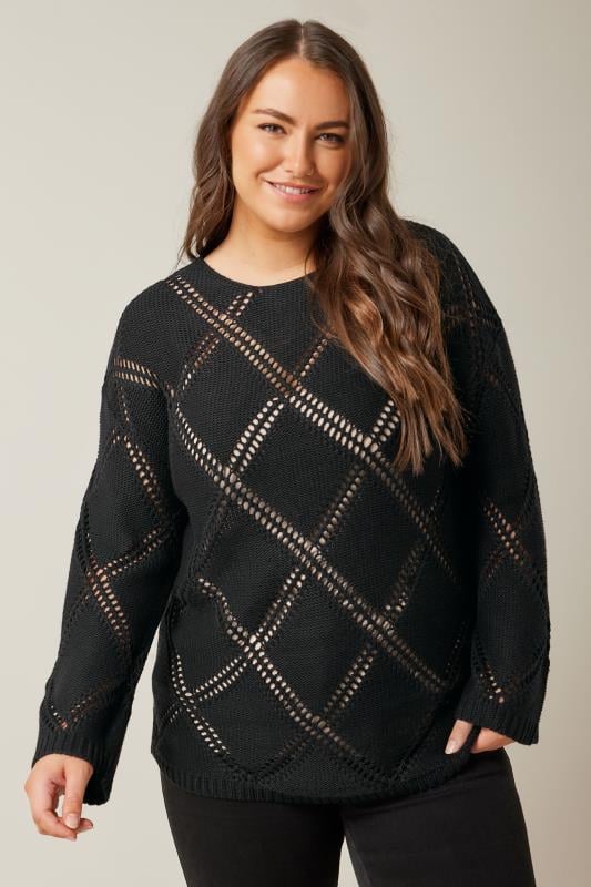 Evans EVANS Curve Black Diamond Pointelle Jumper