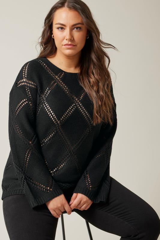 evans EVANS Curve Black Diamond Pointelle Jumper
